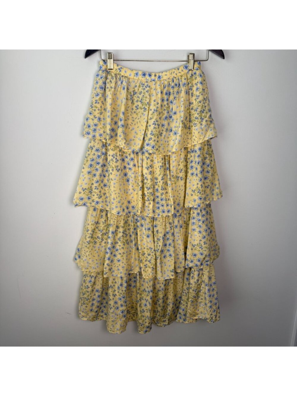 Abercrombie & Fitch Drama Tiered Maxi Skirt Yellow Floral S Coquette Feminine - Picture 5 of 10